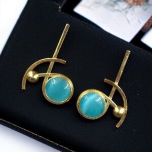 Party Wear Golden Earrings | Unique Stunning Gold Plated Stone Stud Jewelary - color: "Aqua"