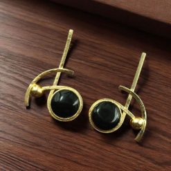 Elegant gold-plated Monalisa stone stud golden earrings for party wear.