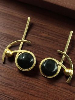 Elegant gold-plated Monalisa stone stud golden earrings for party wear.