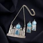 Handcrafted Taj Mahal Necklace Set | Best Oxidised Indian jewellery in Modern Art - "Aqua"