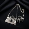 Handcrafted Taj Mahal Necklace Set with oxidized finish and Monalisa stone accents.