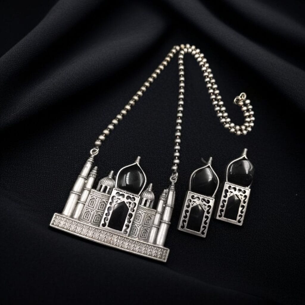 Bulk 996 Handcrafted Taj Mahal Necklace Set | Best Oxidised Indian jewellery in Modern Art - 'Black"