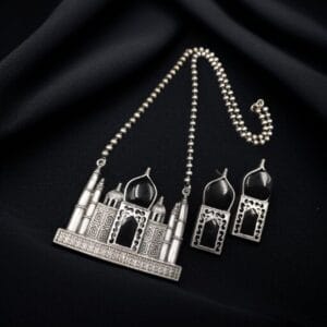 Handcrafted Taj Mahal Necklace Set | Best Oxidised Indian jewellery in Modern Art - color: 'Black"