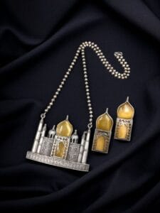 Handcrafted Taj Mahal Necklace Set | Best Oxidised Indian jewellery in Modern Art - color: "Yellow"