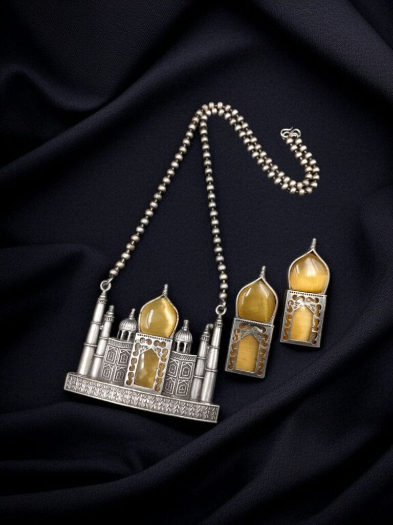 Bulk 1000 Handcrafted Taj Mahal Necklace Set | Best Oxidised Indian jewellery in Modern Art - "Yellow"