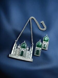 Handcrafted Taj Mahal Necklace Set | Best Oxidised Indian jewellery in Modern Art - color: "Green"