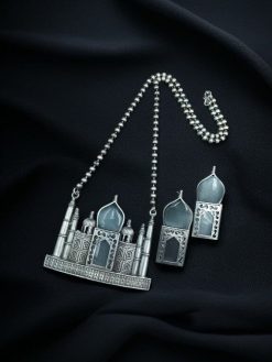Handcrafted Taj Mahal Necklace Set with oxidized finish and Monalisa stone accents.