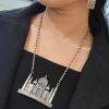 Handcrafted Taj Mahal Necklace Set with oxidized finish and Monalisa stone accents.