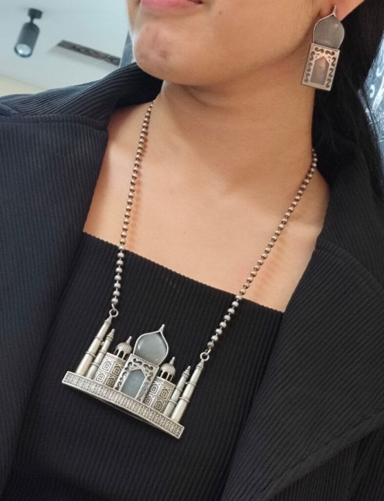 Handcrafted Taj Mahal Necklace Set | Best Oxidised Indian jewellery in Modern Art