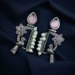 Traditional Designer Bird Earrings in Silver Replica | Pearl & Stone Work Best Oxidised Jewellery