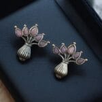Stylish Amazing Flower Pot Earrings in Silver Finish with Stone for Daily Wear - "Baby Pink"