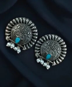 Silver replica daily wear earrings with pearl, featuring a traditional look-alike design.