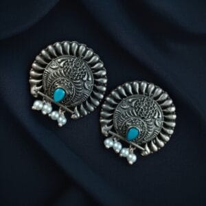 Silver Replica Daily Wear Earrings with Pearl – Best Traditional Look-Alike Jewelry - color: "Aqua"