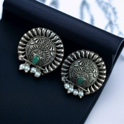 Silver replica daily wear earrings with pearl, featuring a traditional look-alike design.