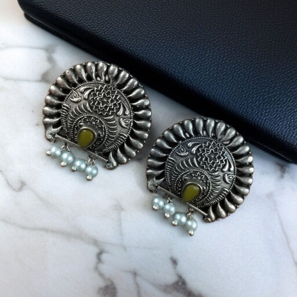 Bulk 938 Silver Replica Daily Wear Earrings with Pearl – Best Traditional Look-Alike Jewelry - "Yellow"