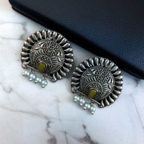 Silver replica daily wear earrings with pearl, featuring a traditional look-alike design.