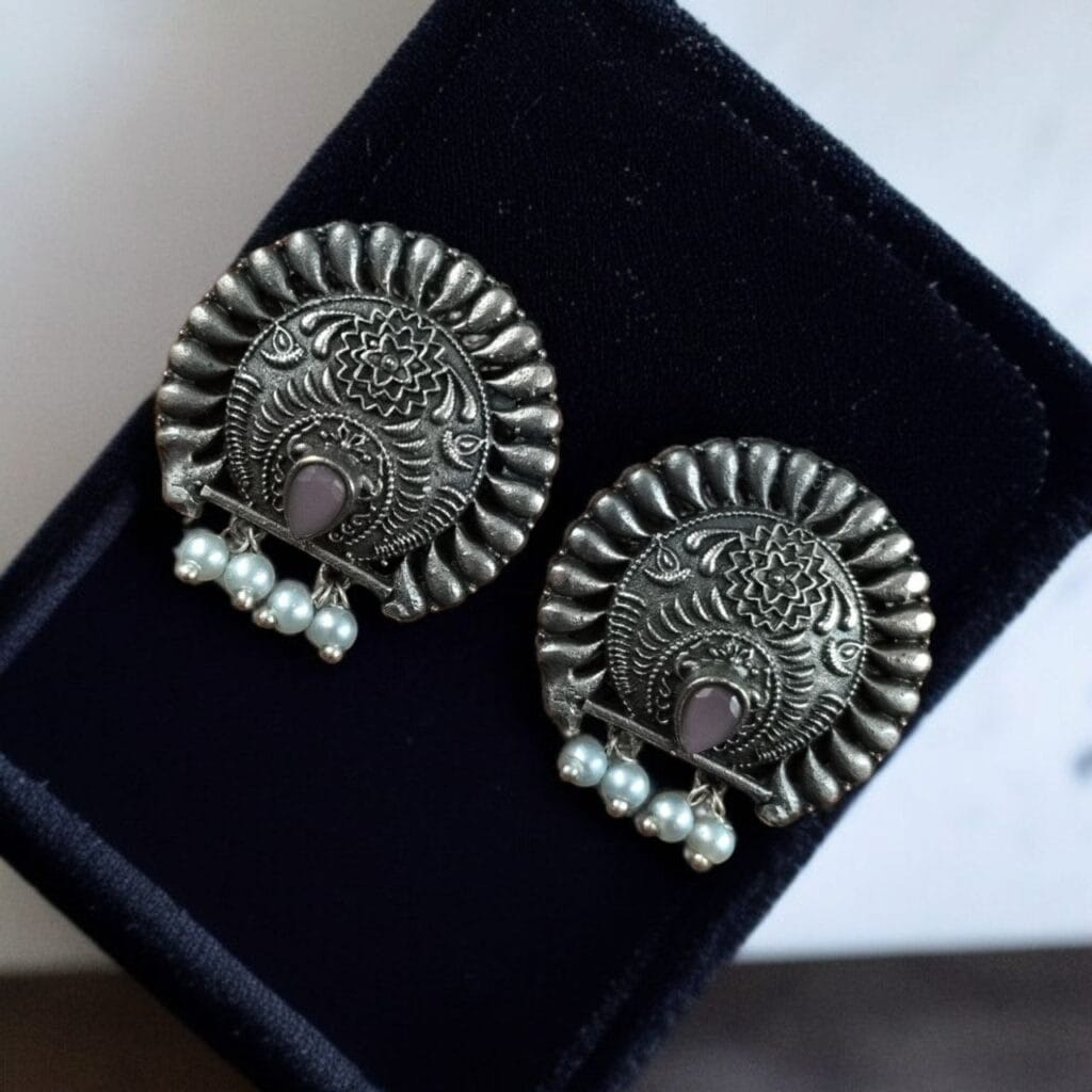 Bulk 940 Silver Replica Daily Wear Earrings with Pearl – Best Traditional Look-Alike Jewelry - "Baby Pink"