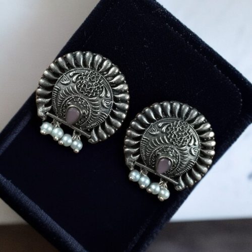Silver replica daily wear earrings with pearl, featuring a traditional look-alike design.