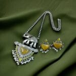 Traditional Oxidised Elephant Necklace Set with Best Monalisa Stone & Pearl Beads - "Yellow"
