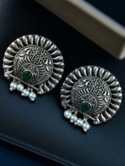 Silver replica daily wear earrings with pearl, featuring a traditional look-alike design.