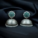 Silver Replica Big Size Jhumka Earrings with Intricate Flower & Pearl Work - "Mint"