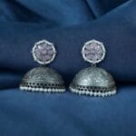 Silver Replica Big Size Jhumka Earrings with Intricate Flower & Pearl Work - "Baby Pink"
