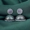Antique Silver Big Jhumka Earrings with intricate floral design and pearl embellishments, perfect for traditional and festive wear.