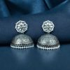 Antique Silver Big Jhumka Earrings with intricate floral design and pearl embellishments, perfect for traditional and festive wear.