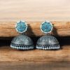 Antique Silver Big Jhumka Earrings with intricate floral design and pearl embellishments, perfect for traditional and festive wear.