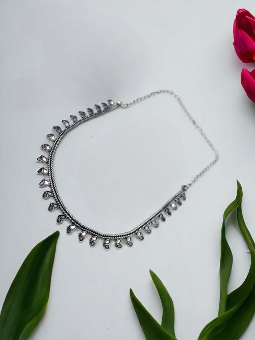 Silver Plated Heart Choker Necklace – Traditional Ethnic Jewelry for Women.