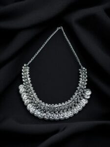 Silver Plated Oxidized Ganesha Coin Choker Necklace – Perfect for Traditional Outfits