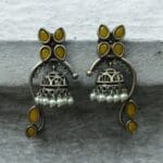 Unique Oxidised Jhumki Earring | Silver Look aLike Jhumka - "Yellow"