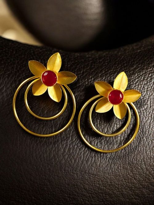 Designer Half-Circle Flower Earrings – Beautiful Gold Plated Leaf & Stone Jewelry - Image 10