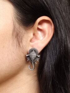 Silver Replica Oxidized Ganesh Stud Earrings Best for Everyday Wear