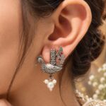 Ethnic Oxidized Peacock Stud Earrings in Silver Beautiful Look-Alike Design