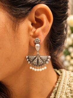 Silver Replica Floral Art Earring | Trendy Beautiful Oxidised Dangler Jewellery For Girls