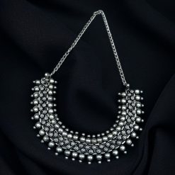 Traditional Oxidized Silver Plated Choker Necklace with intricate detailing, perfect for festivals.