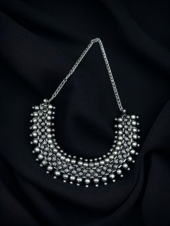 Traditional Oxidized Silver Plated Choker Necklace with intricate detailing, perfect for festivals.