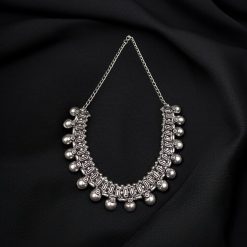 Oxidized Silver Plated Choker Necklace with Vintage-Inspired Design.