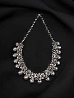 Oxidized Silver Plated Choker Necklace with Vintage-Inspired Design.