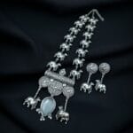 Antique-Style Oxidized Silver Nandi Necklace with Monalisa Stone – Best Traditional Outfits - "Grey"