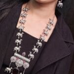 Antique-Style Oxidized Silver Nandi Necklace with Monalisa Stone – Best Traditional Outfits