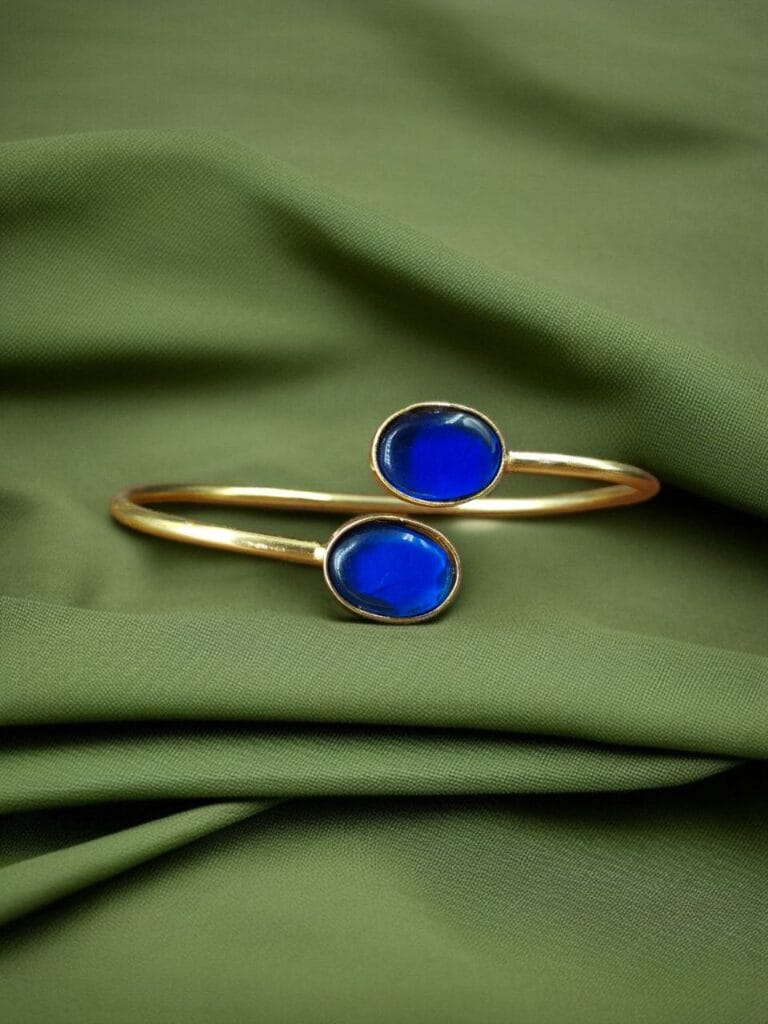 Bulk 878 Traditional Ethnic Gold Plated Bangle with Monalisa Stone – Unique Stylish & Lightweight - "Blue"