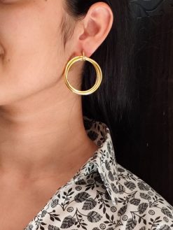 Gold plated geometric stud earrings for modern fashion lovers.