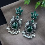 Graceful Monalisa Stone Bird Dangler Earrings – Ethnic & Daily Wear Jewelry - "Green"