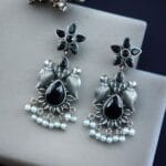 Graceful Monalisa Stone Bird Dangler Earrings – Ethnic & Daily Wear Jewelry - "Black"