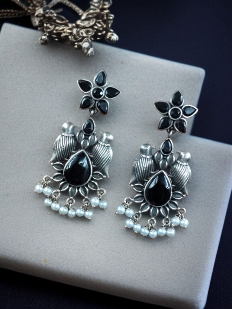 Bulk 828 Graceful Monalisa Stone Bird Dangler Earrings – Ethnic & Daily Wear Jewelry - "Black"