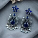 Graceful Monalisa Stone Bird Dangler Earrings – Ethnic & Daily Wear Jewelry - "Blue"