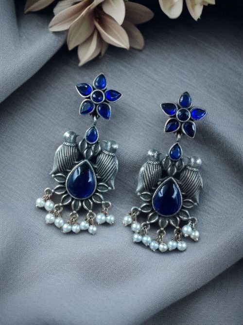 Graceful Monalisa Stone Bird Dangler Earrings with pearl accents – perfect for ethnic and daily wear.