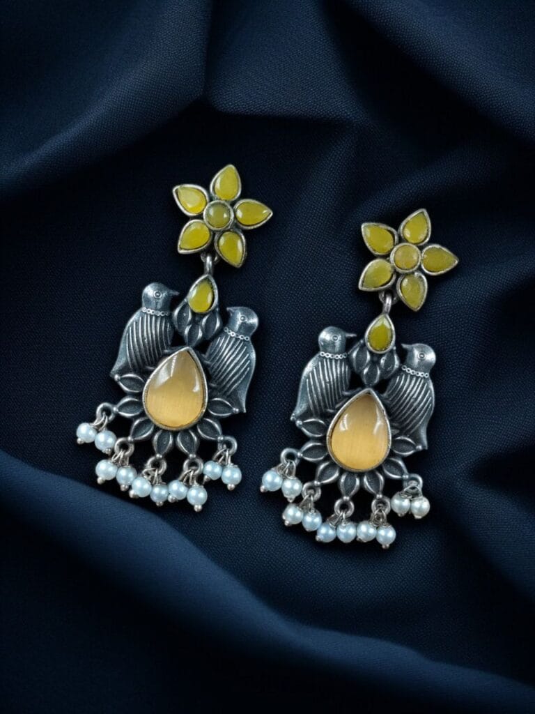 Bulk 838 Graceful Monalisa Stone Bird Dangler Earrings – Ethnic & Daily Wear Jewelry - "Yellow"
